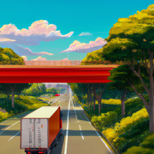 really long truck in a highway japan, tokyo, trees, izakaya, anime oil painting, high resolution, ghibli inspired, 4k